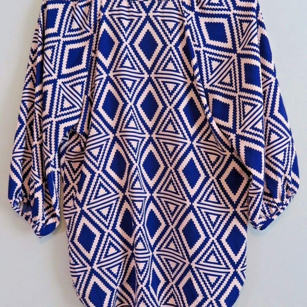 CHRIS & CAROL Deep Purple & Tan V-Neck Hi-Lo Blouse Size S Made in USA - Picture 3 of 7